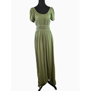 Mason Belle Women Olive Green Smocked‎ Waist Gaucho Jumpsuit Wide Leg Size S